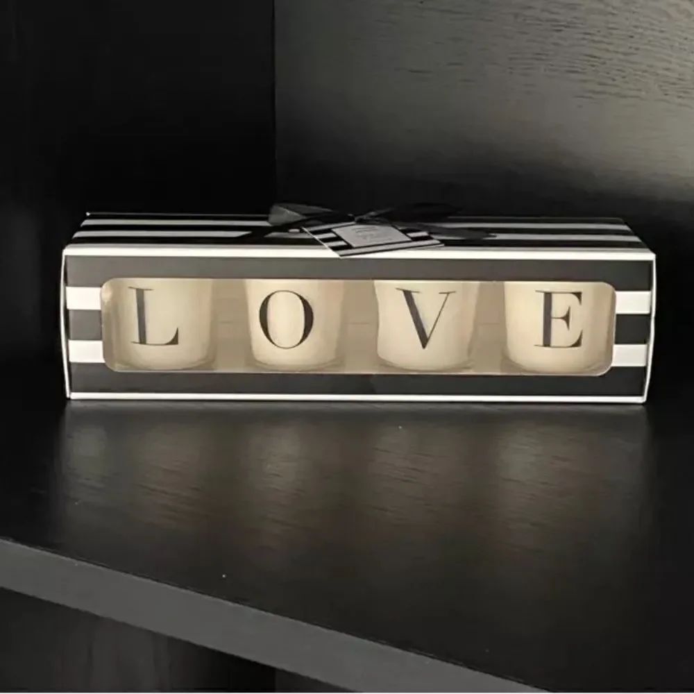 NWOT - Set of 4 scented votive “LOVE” candles Bloom and Prosper